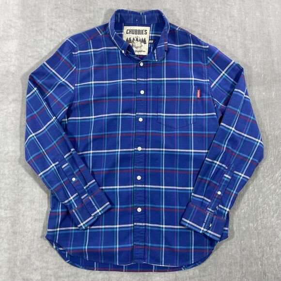 Chubbies Mens Medium Blue Plaid‎ Button Down Long Sleeve Shirt - Picture 1 of 7